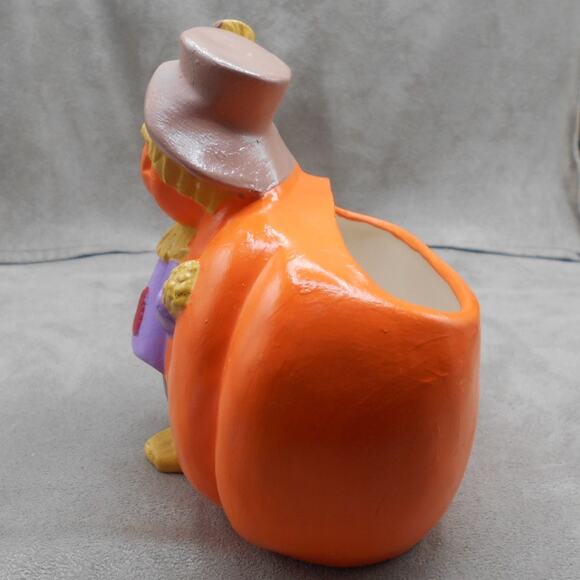 Vintage Halloween Ceramic Scarecrow w/Pumpkin Planter 5.5" - Picture 7 of 8